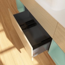 Тумба под раковину Villeroy & Boch Finion 160х50,1 см с подсветкой МДФ шпон дуба/стекло белое матовое F741GMPC