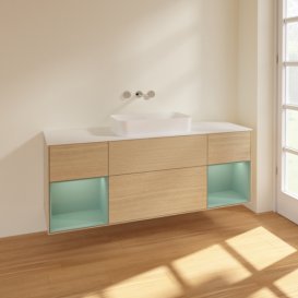 Тумба под раковину Villeroy & Boch Finion 160х50,1 см с подсветкой МДФ шпон дуба/стекло белое матовое F741GMPC