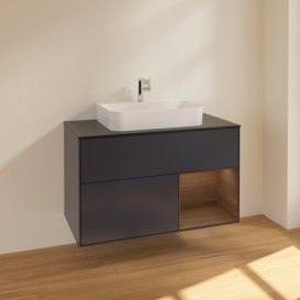 Тумба под раковину Villeroy & Boch Finion 100х50,1 см с подсветкой МДФ темно-синий матовый лак/стекло черное матовое F372GNHG