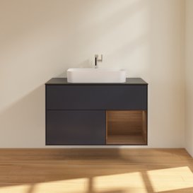 Тумба под раковину Villeroy & Boch Finion 100х50,1 см с подсветкой МДФ темно-синий матовый лак/стекло черное матовое F372GNHG