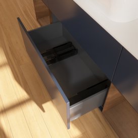 Тумба під раковину Villeroy & Boch Finion 160х50,1 см із підсвічуванням МДФ темно-синій матовий лак/скло біле матове F741GNHG