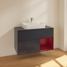 Тумба под раковину Villeroy & Boch Finion 100х50,1 см с подсветкой МДФ темно-синий матовый лак/стекло черное матовое F372HBHG