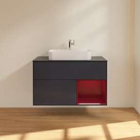 Тумба под раковину Villeroy & Boch Finion 100х50,1 см с подсветкой МДФ темно-синий матовый лак/стекло черное матовое F372HBHG