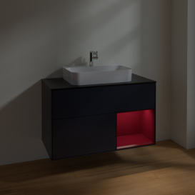 Тумба под раковину Villeroy & Boch Finion 100х50,1 см с подсветкой МДФ темно-синий матовый лак/стекло черное матовое F372HBHG