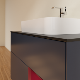 Тумба под раковину Villeroy & Boch Finion 100х50,1 см с подсветкой МДФ темно-синий матовый лак/стекло черное матовое F372HBHG