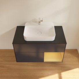 Тумба під раковину Villeroy & Boch Finion 100х50,1 см із підсвічуванням МДФ темно-синій матовий лак/скло чорне матове F372HFHG