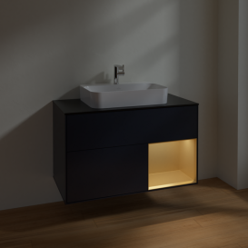 Тумба під раковину Villeroy & Boch Finion 100х50,1 см із підсвічуванням МДФ темно-синій матовий лак/скло чорне матове F372HFHG