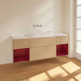 Тумба под раковину Villeroy & Boch Finion 160х50,1 см с подсветкой МДФ шпон дуба/стекло белое матовое F741HBPC