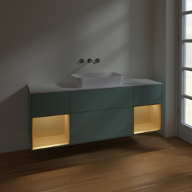Тумба под раковину Villeroy & Boch Finion 160х50,1 см с подсветкой МДФ оливковый матовый лак/стекло белое матовое F741HFGM