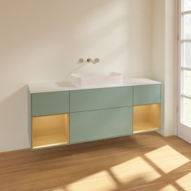 Тумба под раковину Villeroy & Boch Finion 160х50,1 см с подсветкой МДФ оливковый матовый лак/стекло белое матовое F741HFGM