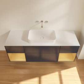 Тумба под раковину Villeroy & Boch Finion 160х50,1 см с подсветкой МДФ темно-синий матовый лак/стекло белое матовое F741HFHG
