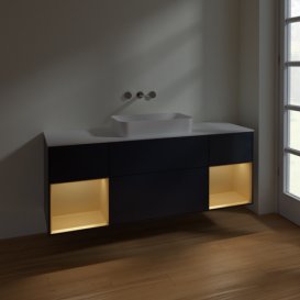 Тумба под раковину Villeroy & Boch Finion 160х50,1 см с подсветкой МДФ темно-синий матовый лак/стекло белое матовое F741HFHG