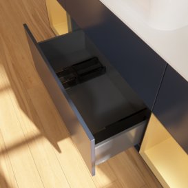 Тумба под раковину Villeroy & Boch Finion 160х50,1 см с подсветкой МДФ темно-синий матовый лак/стекло белое матовое F741HFHG