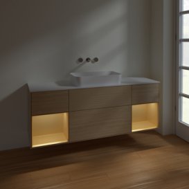 Тумба под раковину Villeroy & Boch Finion 160х50,1 см с подсветкой МДФ шпон дуба/стекло белое матовое F741HFPC