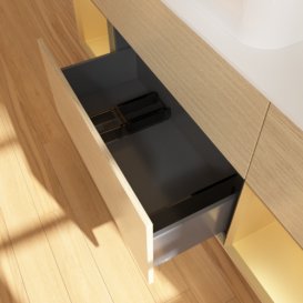 Тумба под раковину Villeroy & Boch Finion 160х50,1 см с подсветкой МДФ шпон дуба/стекло белое матовое F741HFPC