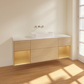 Тумба под раковину Villeroy & Boch Finion 160х50,1 см с подсветкой МДФ шпон дуба/стекло белое матовое F741HFPC