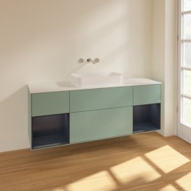 Тумба под раковину Villeroy & Boch Finion 160х50,1 см с подсветкой МДФ оливковый матовый лак/стекло белое матовое F741HGGM