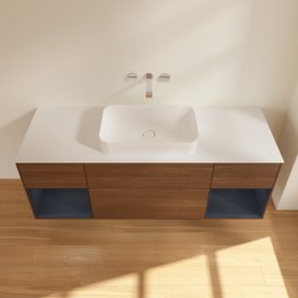 Тумба под раковину Villeroy & Boch Finion 160х50,1 см с подсветкой МДФ шпон грецкого ореха/стекло белое матовое F741HGGN