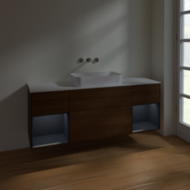 Тумба под раковину Villeroy & Boch Finion 160х50,1 см с подсветкой МДФ шпон грецкого ореха/стекло белое матовое F741HGGN