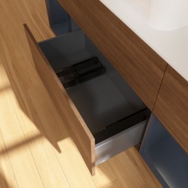 Тумба под раковину Villeroy & Boch Finion 160х50,1 см с подсветкой МДФ шпон грецкого ореха/стекло белое матовое F741HGGN