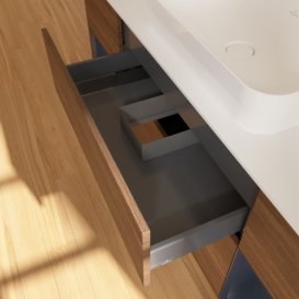 Тумба под раковину Villeroy & Boch Finion 160х50,1 см с подсветкой МДФ шпон грецкого ореха/стекло белое матовое F741HGGN