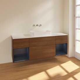 Тумба под раковину Villeroy & Boch Finion 160х50,1 см с подсветкой МДФ шпон грецкого ореха/стекло белое матовое F741HGGN