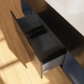 Тумба под раковину Villeroy & Boch Finion 160х50,1 см с подсветкой МДФ черный матовый лак/стекло белое матовое F741HGPD