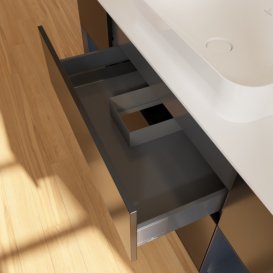 Тумба под раковину Villeroy & Boch Finion 160х50,1 см с подсветкой МДФ черный матовый лак/стекло белое матовое F741HGPD