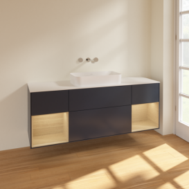 Тумба под раковину Villeroy & Boch Finion 160х50,1 см с подсветкой МДФ темно-синий матовый лак/стекло белое матовое F741PCHG