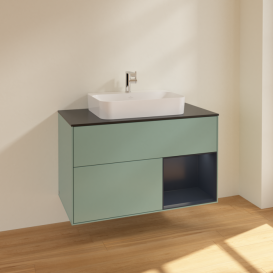 Тумба под раковину Villeroy & Boch Finion 100х50,1 см с подсветкой МДФ оливковый матовый лак/стекло черное матовое F372HGGM