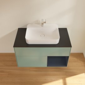 Тумба под раковину Villeroy & Boch Finion 100х50,1 см с подсветкой МДФ оливковый матовый лак/стекло черное матовое F372HGGM