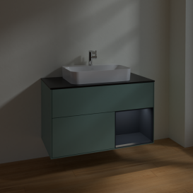 Тумба под раковину Villeroy & Boch Finion 100х50,1 см с подсветкой МДФ оливковый матовый лак/стекло черное матовое F372HGGM