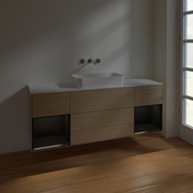 Тумба под раковину Villeroy & Boch Finion 160х50,1 см с подсветкой МДФ шпон дуба/стекло белое матовое F741PDPC