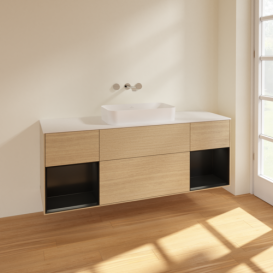 Тумба под раковину Villeroy & Boch Finion 160х50,1 см с подсветкой МДФ шпон дуба/стекло белое матовое F741PDPC