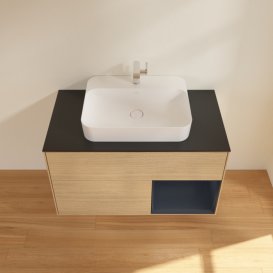 Тумба під раковину Villeroy & Boch Finion 100х50,1 см із підсвічуванням МДФ шпон дуба/скло чорне матове F372HGPC