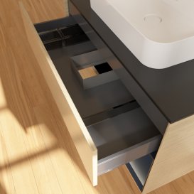 Тумба під раковину Villeroy & Boch Finion 100х50,1 см із підсвічуванням МДФ шпон дуба/скло чорне матове F372HGPC