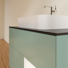 Тумба під раковину Villeroy & Boch Finion 100х50,1 см із підсвічуванням МДФ оливковий матовий лак/скло чорне матове F372MTGM