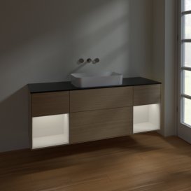 Тумба под раковину Villeroy & Boch Finion 160х50,1 см с подсветкой МДФ шпон дуба/стекло черное матовое F742GFPC