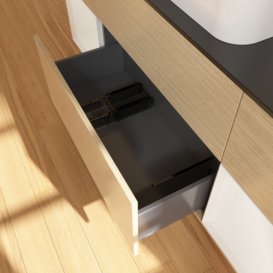 Тумба под раковину Villeroy & Boch Finion 160х50,1 см с подсветкой МДФ шпон дуба/стекло черное матовое F742GFPC