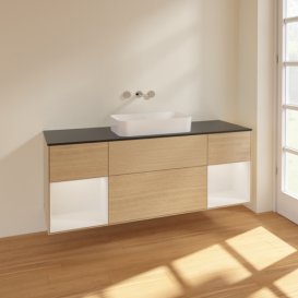 Тумба под раковину Villeroy & Boch Finion 160х50,1 см с подсветкой МДФ шпон дуба/стекло черное матовое F742GFPC