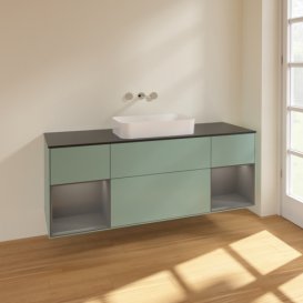 Тумба под раковину Villeroy & Boch Finion 160х50,1 см с подсветкой МДФ оливковый матовый лак/стекло черное матовое F742GKGM