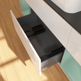 Тумба под раковину Villeroy & Boch Finion 160х50,1 см с подсветкой МДФ глянцевый белый лак/стекло черное матовое F742GMGF