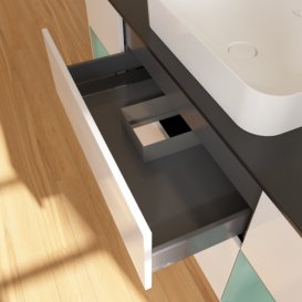 Тумба под раковину Villeroy & Boch Finion 160х50,1 см с подсветкой МДФ глянцевый белый лак/стекло черное матовое F742GMGF