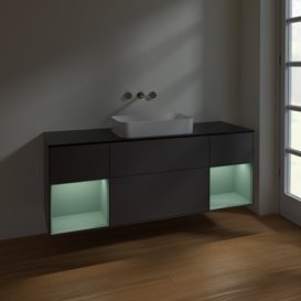 Тумба под раковину Villeroy & Boch Finion 160х50,1 см с подсветкой МДФ антрацит матовый лак/стекло черное матовое F742GMGK