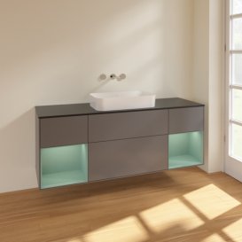 Тумба под раковину Villeroy & Boch Finion 160х50,1 см с подсветкой МДФ антрацит матовый лак/стекло черное матовое F742GMGK