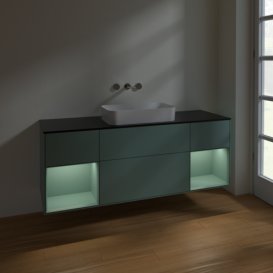 Тумба под раковину Villeroy & Boch Finion 160х50,1 см с подсветкой МДФ оливковый матовый лак/стекло черное матовое F742GMGM