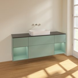 Тумба под раковину Villeroy & Boch Finion 160х50,1 см с подсветкой МДФ оливковый матовый лак/стекло черное матовое F742GMGM