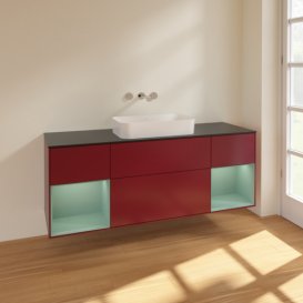 Тумба под раковину Villeroy & Boch Finion 160х50,1 см с подсветкой МДФ пион матовый лак/стекло черное матовое F742GMHB