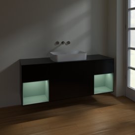 Тумба под раковину Villeroy & Boch Finion 160х50,1 см с подсветкой МДФ черный матовый лак/стекло черное матовое F742GMPD
