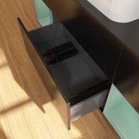 Тумба под раковину Villeroy & Boch Finion 160х50,1 см с подсветкой МДФ черный матовый лак/стекло черное матовое F742GMPD